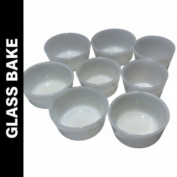 Glasbake Other - Glasbake Set of 8 Vintage Glasbake Custard White Glass Small Bowls - 3 Sizes